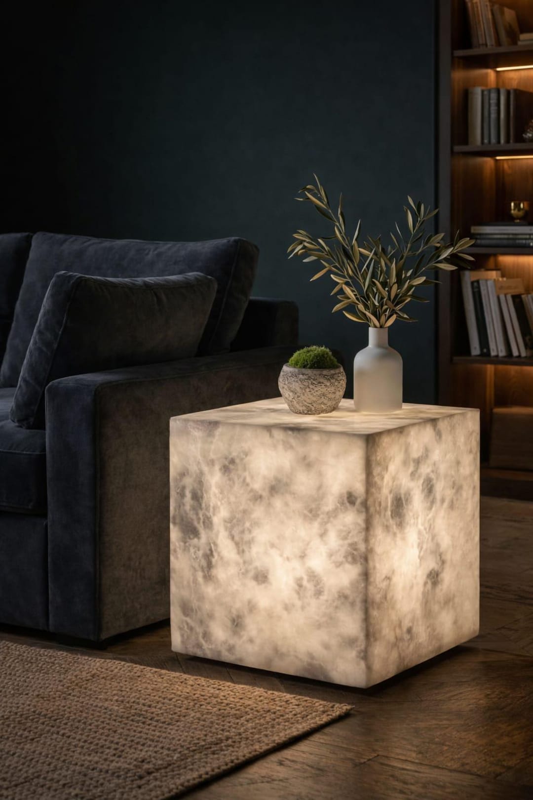 Hand-carved Alabaster Cube Side Table – Backlit Natural Stone Accent ...