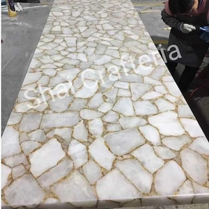 White Quartz Stone Dining Table Top for Dining & Kitchen Agate Table Office Countertop Table Handmade Wedding Gifts for Home interior