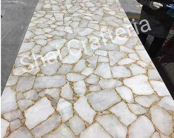 Handmade White Quartz Stone Table Top: Dining, Kitchen, Office