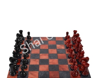 Red Marble Chess Table Top: Pietra Dura Stone Inlay, Handmade Decor