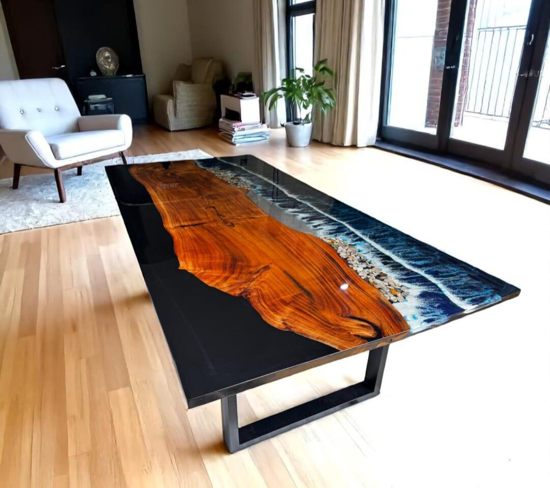 Handcrafted Ocean Epoxy Acacia Dining Table: Coastal Wave Design - Etsy