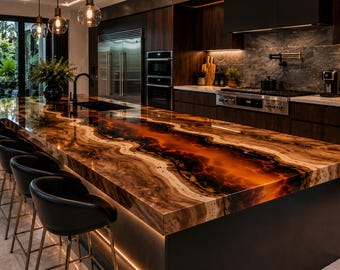 Wooden Epoxy Countertop Luxury Design Natural Wood Epoxy Resin Kitchen Countertop Handmade Wooden Epoxy Bar Countertop