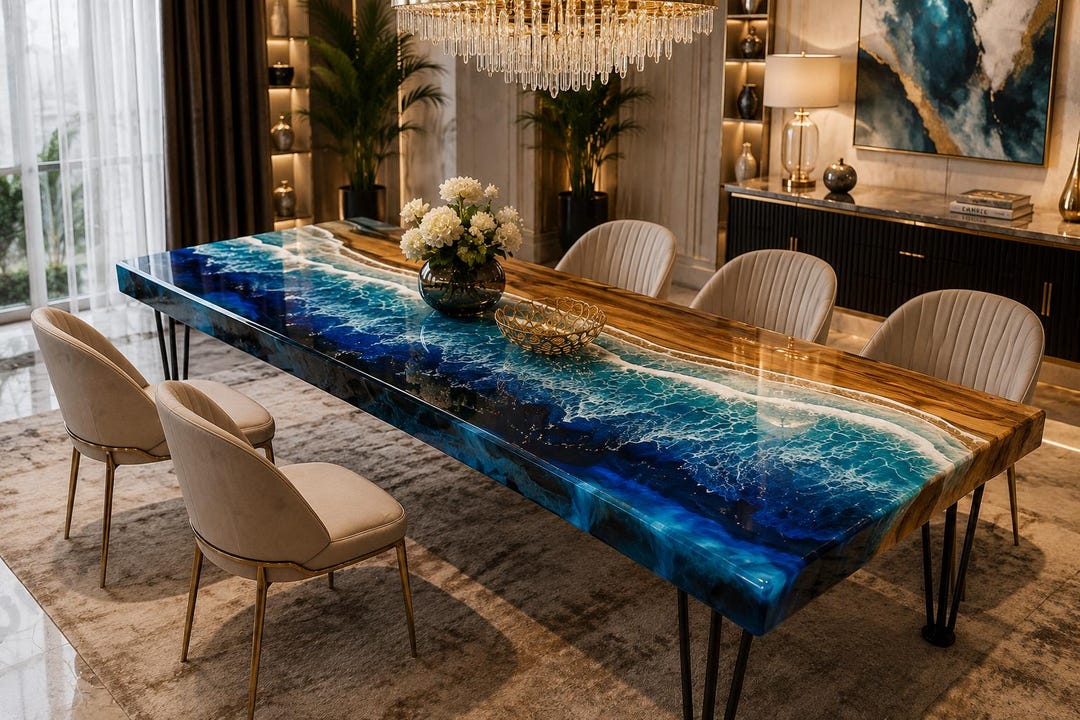 Live Edge Ocean Epoxy River Dining Table Luxury Live Edge Ocean Epoxy ...