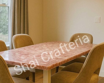 Tablero de comedor de cuarzo rosa de lujo: pieza central de piedras preciosas