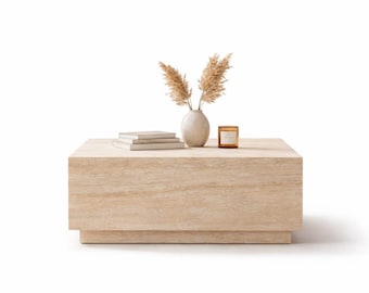 Tavolino da caffè in travertino – Tavolino centrale minimalista quadrato in pietra naturale – Design moderno e organico