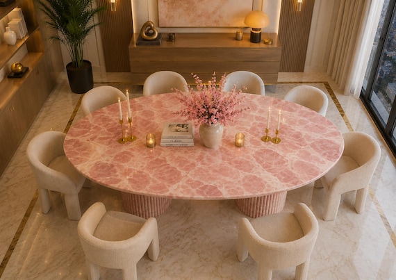 Luxuriöser Esstisch aus rosa Onyx-Marmor, Esstisch aus natĂŒrlichem rosa Onyxstein
