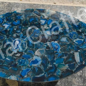 Oval Shape Agate Table Top | Blue Agate Stone Table Top | Blue Geode Slice Stone Table Top | Dining Tabletop | Egg Shape Living Room Table