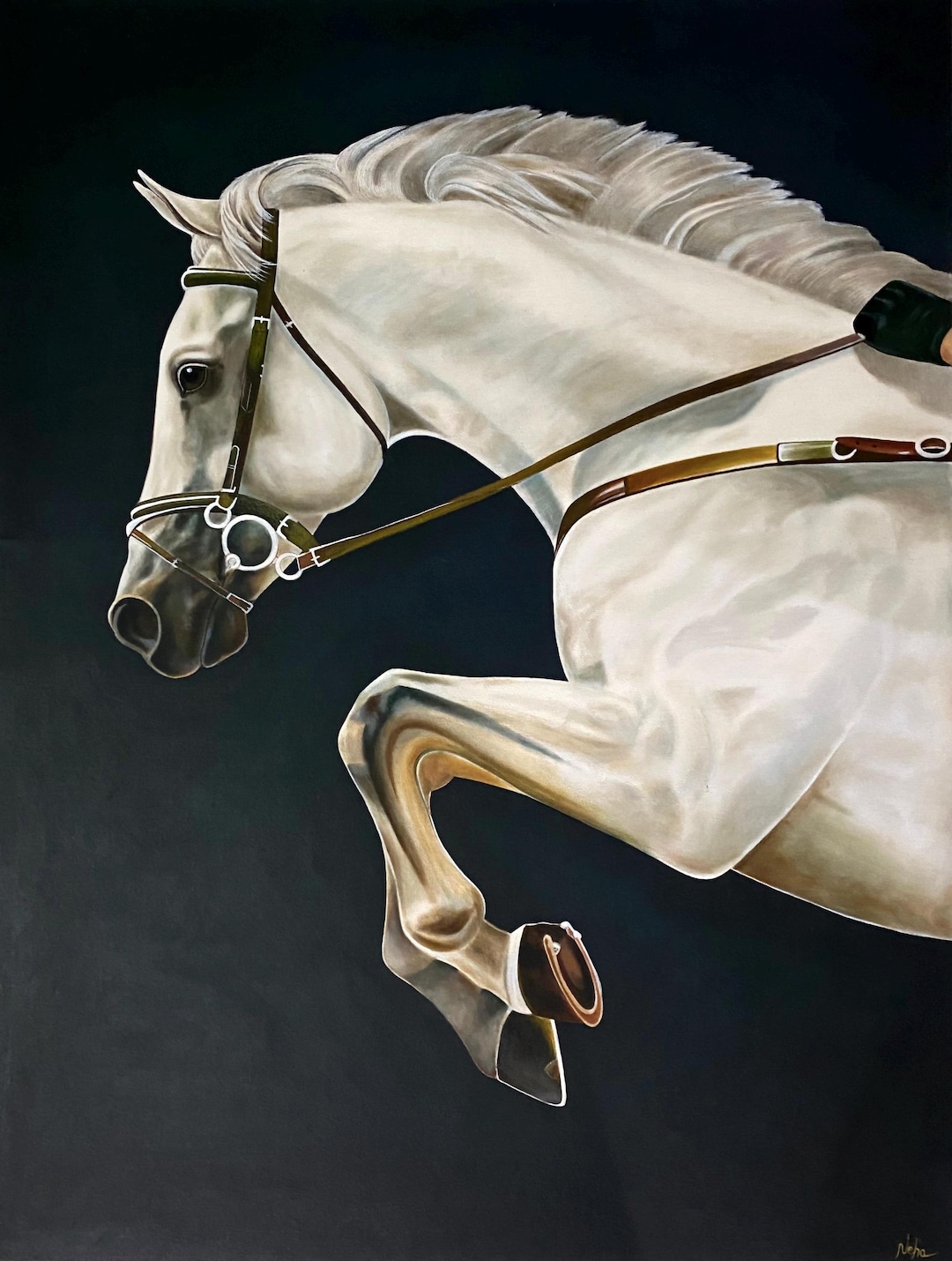 Original White Horse Oil Painting on Canvas – Large Equine Wall Art ...