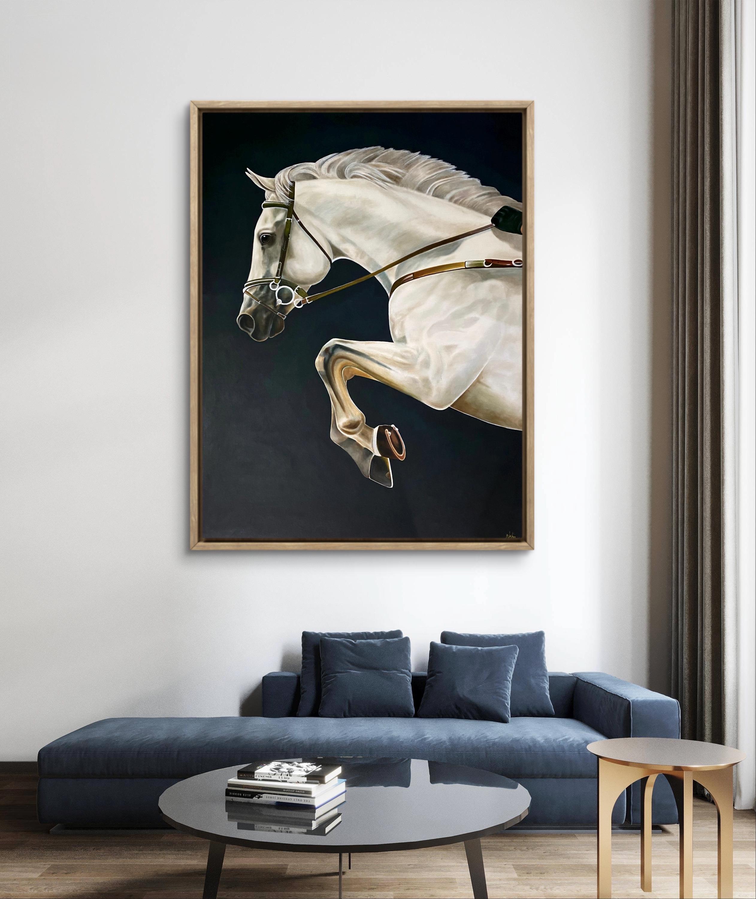 Original White Horse Oil Painting on Canvas – Large Equine Wall Art ...