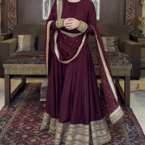 Pakistani Designer Chinon Silk fully embroidered Sequence Work Readymade Salwar Kameez Stitched Wedding Wear Suits