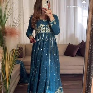 Pakistani Designer Chinon Silk fully embroidered Sequence Work Readymade Salwar Kameez Stitched Wedding Wear Suits
