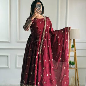 Pakistani Designer Chinon Silk fully embroidered Sequence Work Readymade Salwar Kameez Stitched Wedding Wear Suits