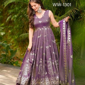 Pakistani Designer Chinon Silk fully embroidered Sequence Work Readymade Salwar Kameez Stitched Wedding Wear Suits