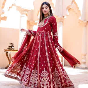 Pakistani Designer Chinon Silk fully embroidered Sequence Work Readymade Salwar Kameez Stitched Wedding Wear Suits