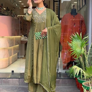 Pakistani Designer Chinon Silk fully embroidered Sequence Work Readymade Salwar Kameez Stitched Wedding Wear Suits