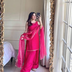 Pakistani Designer Chinon Silk fully embroidered Sequence Work Readymade Salwar Kameez Stitched Wedding Wear Suits