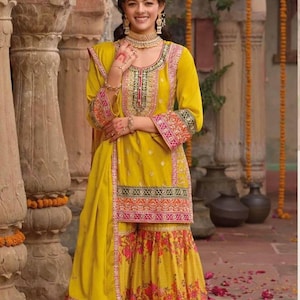 Pakistani Designer Chinon Silk fully embroidered Sequence Work Readymade Salwar Kameez Stitched Wedding Wear Suits