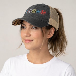 Twenty One Pilots Era Symbols Trucker Hat, Distressed Leopard Print Visor