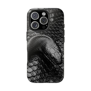 Serpent-Texture Phone Case | Tough & Durable Snake Design, Stylish Accessory, Unique Gift for Her, Trendy iPhone Cover, Black Aesthetic