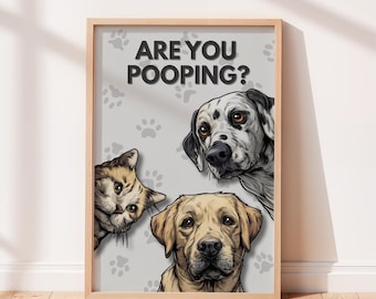 Haustier Portrait vom Foto Haustier Druck Lustig Badezimmer Wand Kunst Personalisiertes Geschenk Hunde Liebhaber Dekor Lustiger Katzen Druck Individuelles Haustier Eltern Geschenk