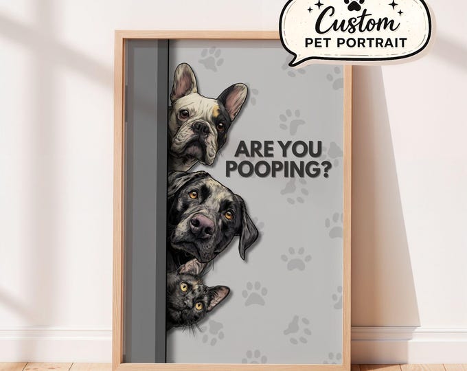 Custom Pet Portrait From Photo Pet Print Funny Bathroom Wall Art Personalized Gift Dog Lover Decor Funny Cat Print Custom Pet Parent Gift