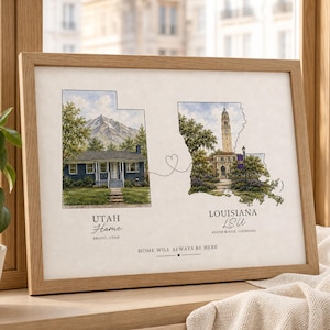 Custom College Map Print | House Portrait from Photo | University Graduation Gift | Personalized Moving Away Gift | Long Distance Dorm Decor