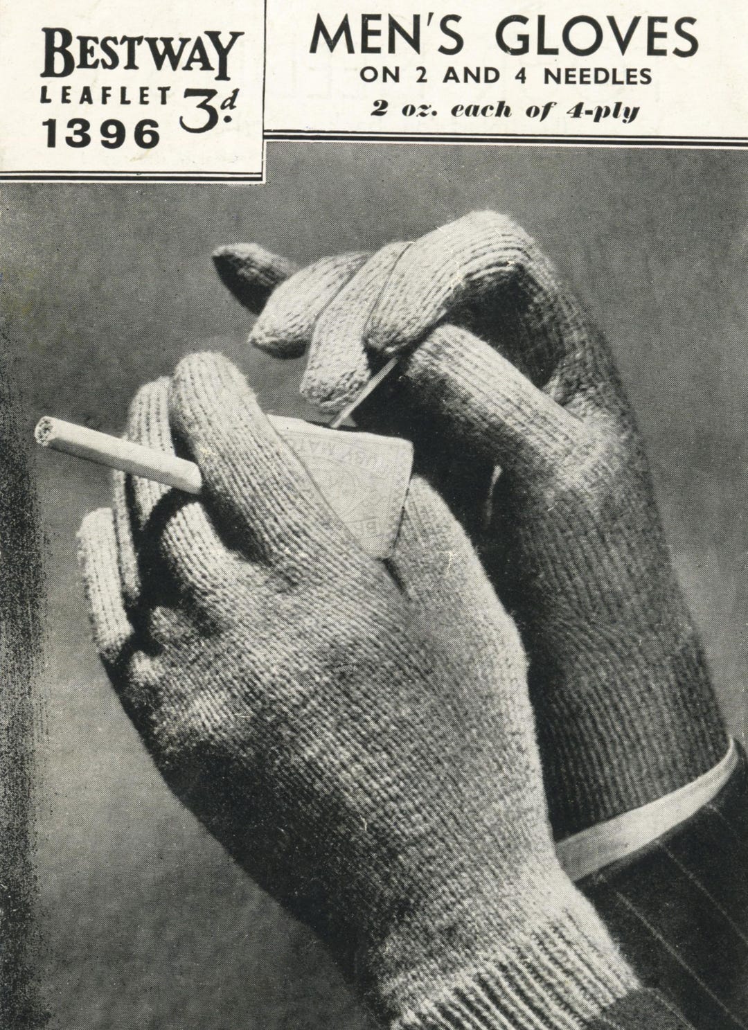Vintage 1950s Men's Gloves Knitting Pattern - PDF Instant Digital Download. 