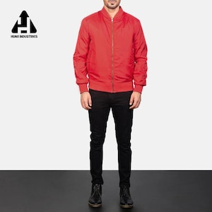 Men’s Red Bomber Jacket – Lightweight Windbreaker Coat, Slim Fit Casual Outerwear