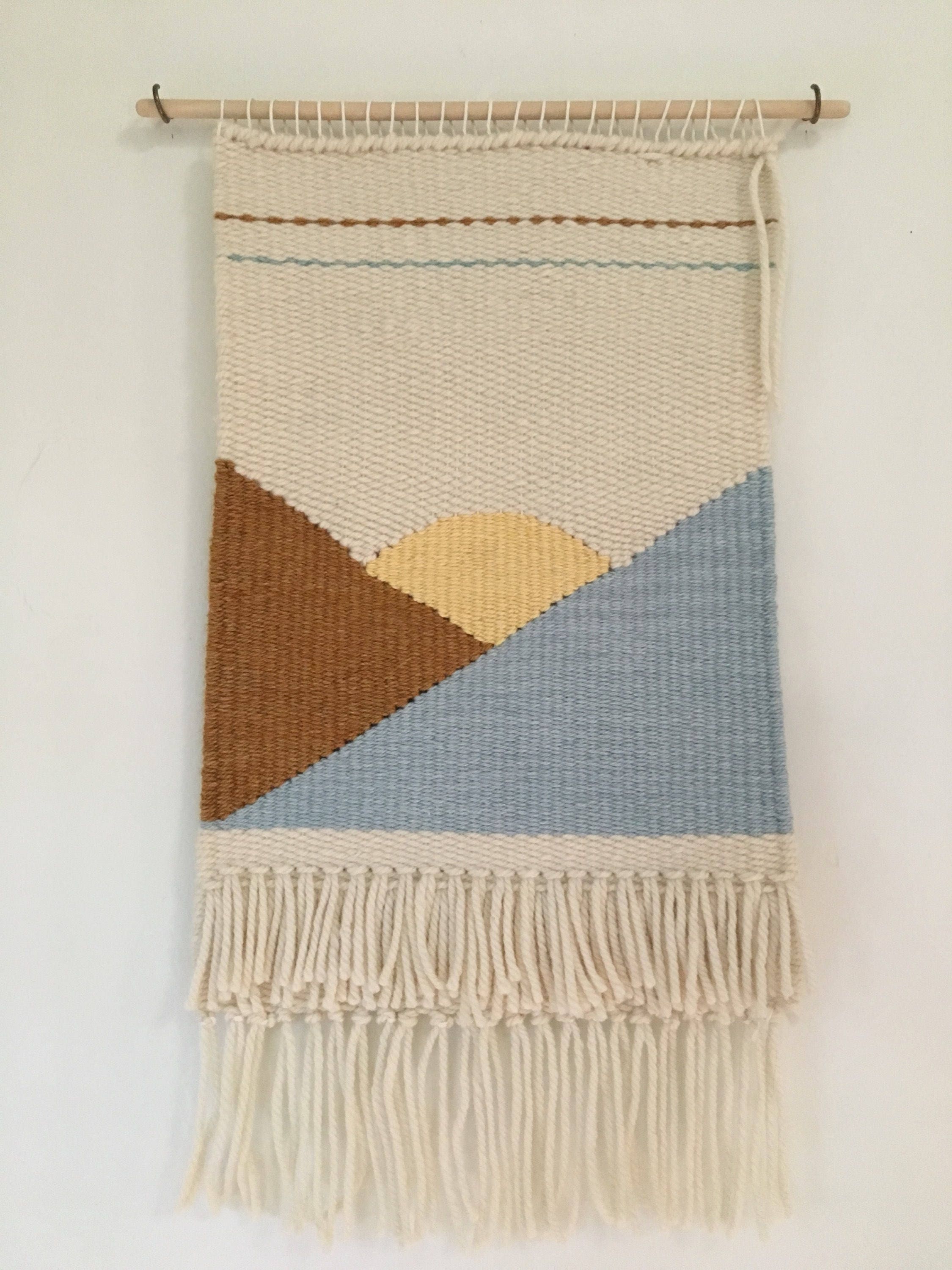 Handmade woven wall hanging weaving tapestry mountains