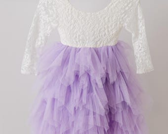 Kate Dress - Lace and Tulle Flower Girl Dress - Birthday Party Dress - Lavender Tulle Dress - Purple Flower Girl Dress - READY TO SHIP
