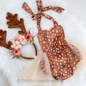 New Born Baby Girl Romper In Little Deer Printed Yellow Color main image 1