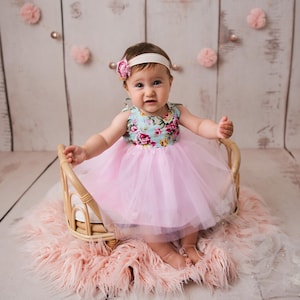 Olivia Dress - Cake Smash Dress - Baby Girl Floral Dress - Spring Dress for Baby Girls - 1st 2nd Birthday - Fairy Garden Birthday Outfit
