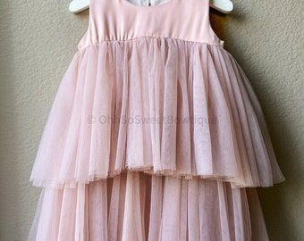 Grace Dress - Pink Gray White Lavender Tulle Dress - Flower Girl Dress - Tulle Flower Girl Tutu Dress - Tulle Satin Girls Party Dress