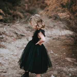 Amanda Dress - Black Gray White Tulle Dress - Sheer Back Dress - Black Girls Dress - Tulle Flower Girl Tutu Dress - Black Dress for Girls