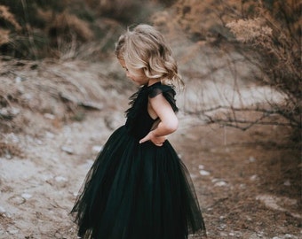 Amanda Dress - Black Gray White Tulle Dress - Sheer Back Dress - Black Costume Dress - Tulle Flower Girl Tutu Dress - Black Christmas Dress