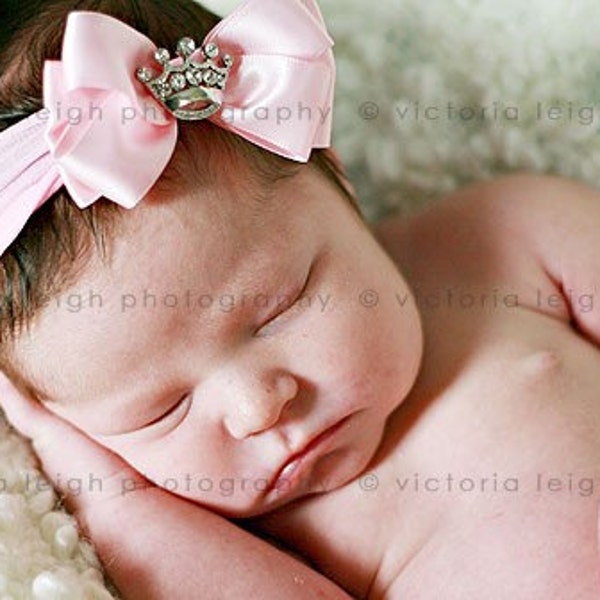 Baby Girl Pink Princess Pink Hair Bow with Nylon Headband