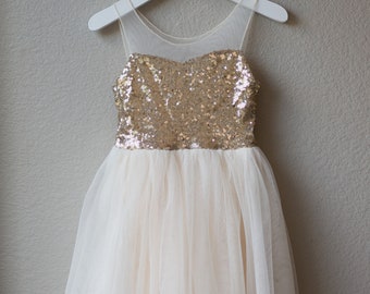 SALE - Alexa Dress - Flower Girl Ivory Dress - Holidays Girl Ivory Dress - Wedding - Photoshoot Party Dress - Sequin Dress - Ready to Ship