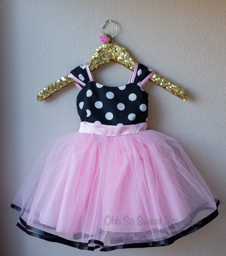 Girls Minnie Mouse Dress and Ears Set 1st 2nd Minnie Mouse Birthday Adorable Pink and Black Minnie Mouse Outfit Princess Minnie