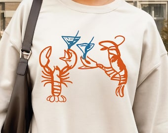 Lobster Sweatshirt Shrimp Sweatshirt, Crab Martini Sweatshirt,Fisherman Aesthetic Old Money Aesthetic Cape Cod Nantucket Boston Maine Hoodie