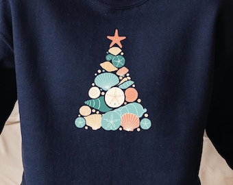 Coastal Christmas Tree Sweatshirt: Seashell Holiday, Beach Themed