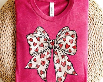 Coquette Valentine's Day Heart Bow Sweatshirt, Valentine's Day Heart Bow Shirt, Cute Valentines Sweatshirt, Womens Valentine Bow Shirt,