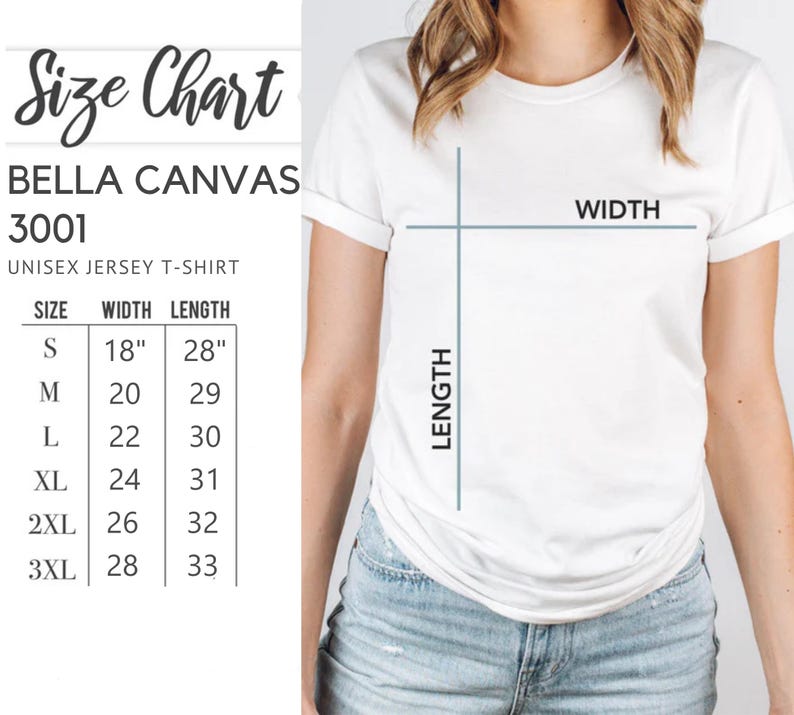 The image is a size chart for a white t-shirt, showing the measurements for different sizes.