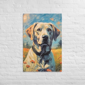Labrador Retriever Wall Art – Golden Lab Canvas Print for Dog Lovers – Vibrant Digital Painting – Rustic Pet Decor for Home or Office