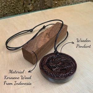 Kerosene Wood Necklace – Handmade Wooden Pendant, Adjustable Unisex Jewelry, Spiritual Gift from Indonesia