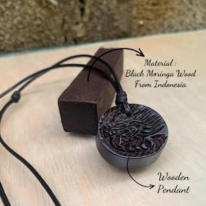 Black Moringa Wood Necklace – Handmade Wooden Pendant, Adjustable Unisex Jewelry, Spiritual Gift from Indonesia