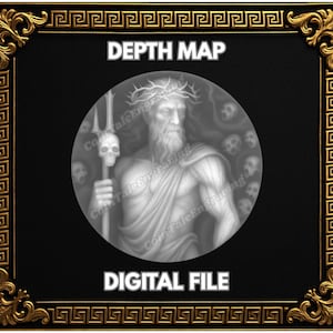 Totenkopf, Tod, Tiefe Karte, LightBurn-Datei, Lasergravur, 3D-Scheibe, Mythologie Kunst, Antike Götter, Münzgravur