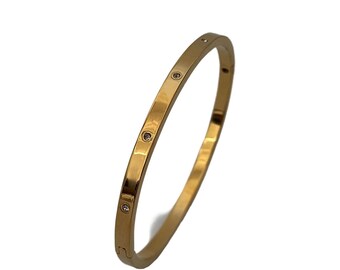 Bangle Real 18k Yellow Gold Filled Solid Ladies Medium Sz Cuff Bracelet 65mm - Foto 6