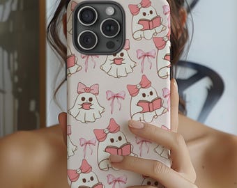Funda para teléfono con fantasma coqueto leyendo un libro: iPhone, Samsung, Pixel