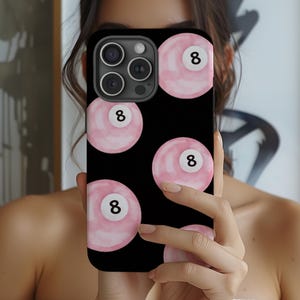 Pink Eight Ball Hand Painted Phone Case iPhone 16 15 14 13 12 11 Pro Max MagSafe, Samsung Galaxy S25 S24 S23, Google Pixel 9 8 7 - Cool Girl
