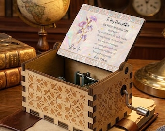 To My Daughter On Your Wedding Day Personalized Music Box, Custom Birthday Flowers Wooden Music Box, Wedding Gift for Bride from Mom